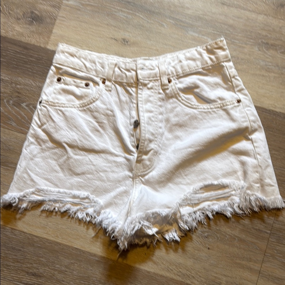 White Frayed Hem Denim Shorts